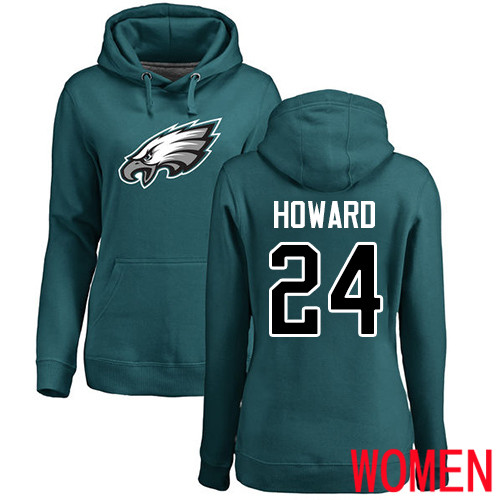 Women Philadelphia Eagles 24 Jordan Howard Green Name and Number Logo NFL Pullover Hoodie Sweatshirts